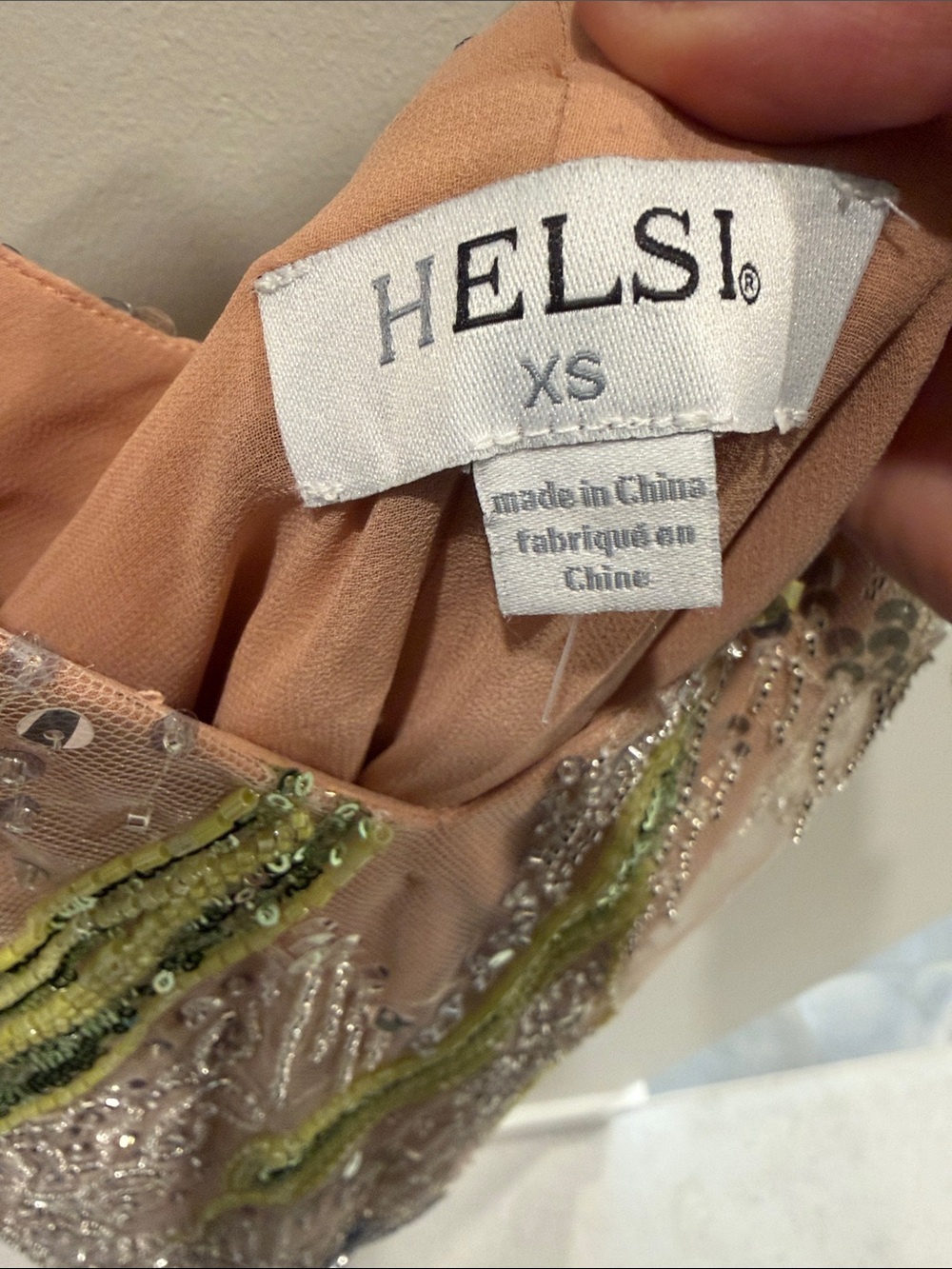 HELSI Lana Embellished Blush Slip Dress with Blue & Lime Beading - Picture 2 of 6